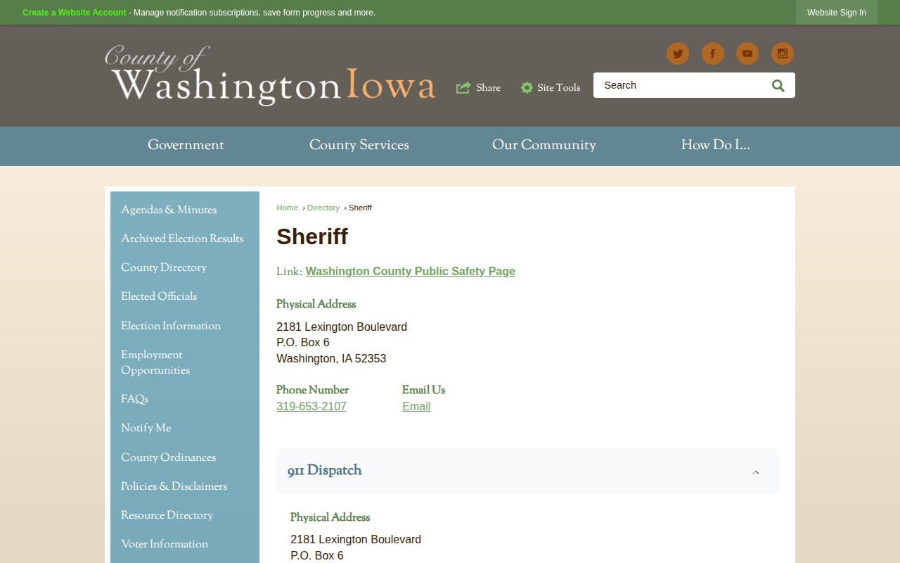 Washington County arrest records and jail contact directory