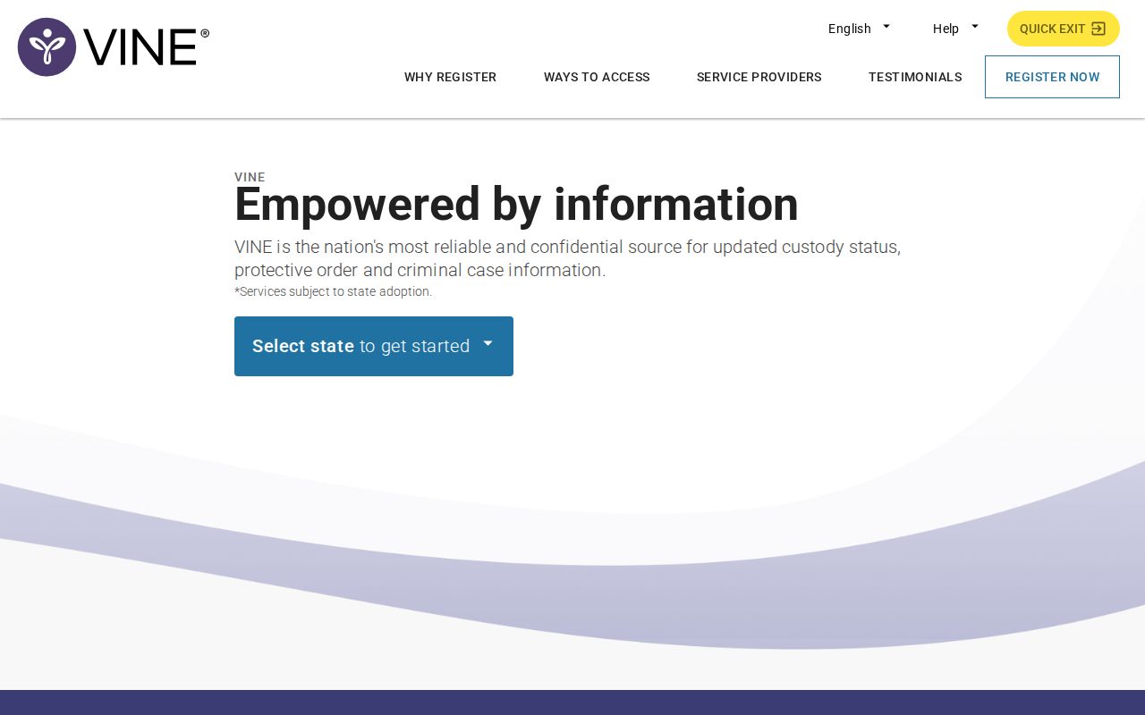 VINELink application screen used to reach the custody notification registration flow