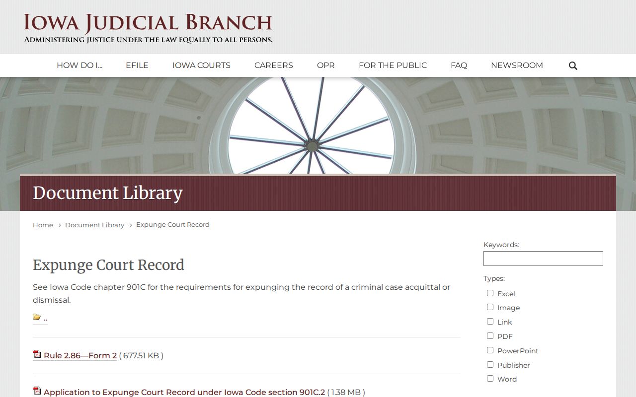 Iowa court expungement forms for Washington County arrest records