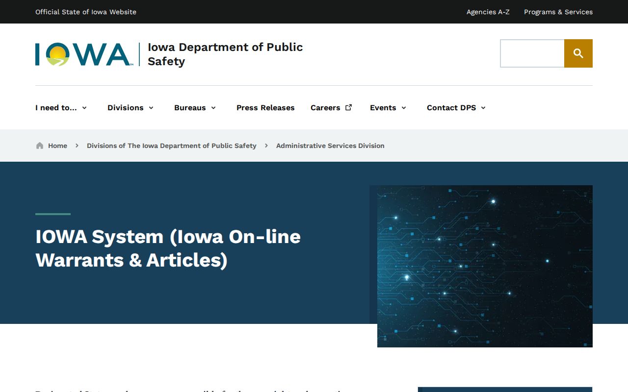 Restricted Iowa warrant system for Washington County arrest checks